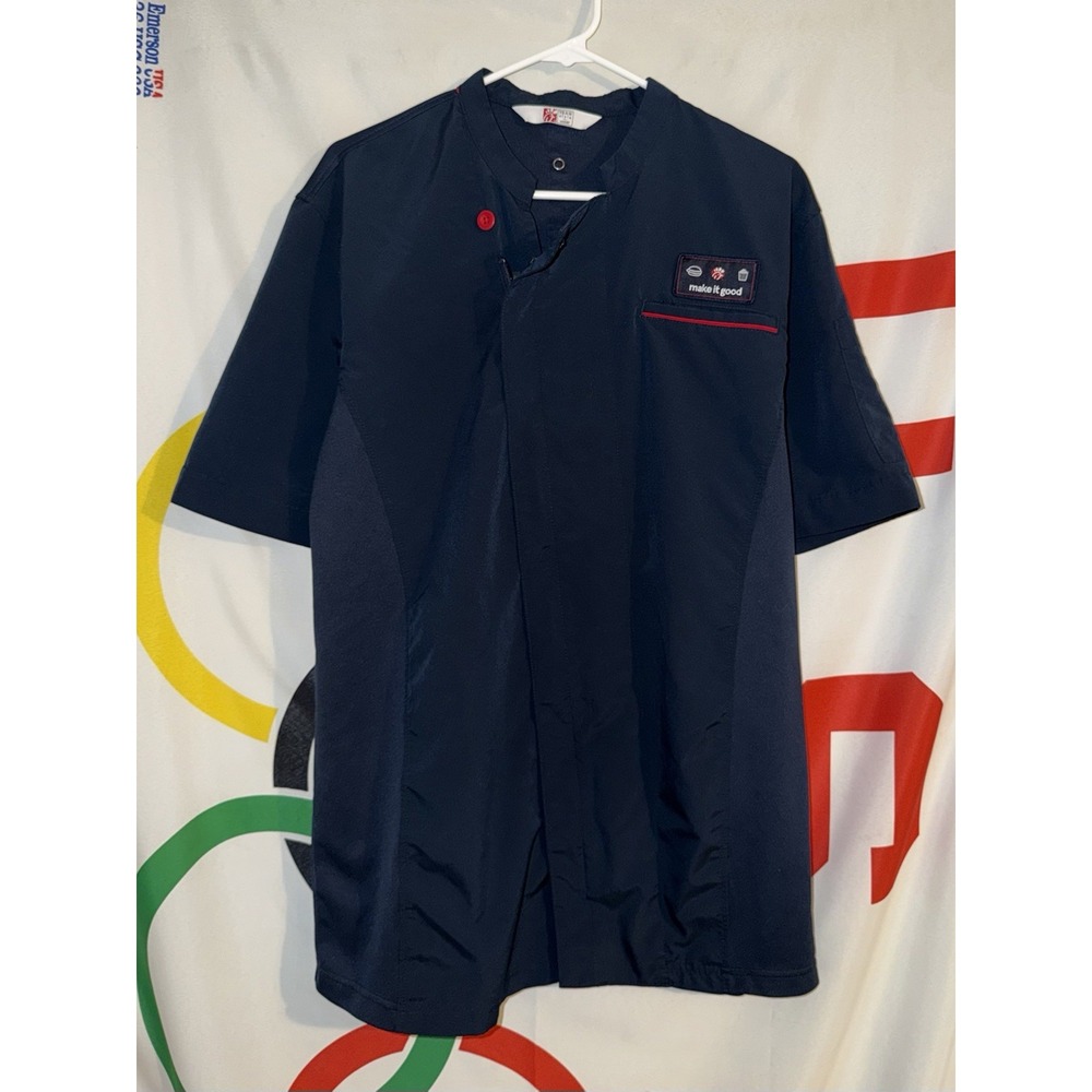 Oobe Team Style Chick Fil A Chef Shirt Large Zip Up Navy Blue Restaurant Uniform